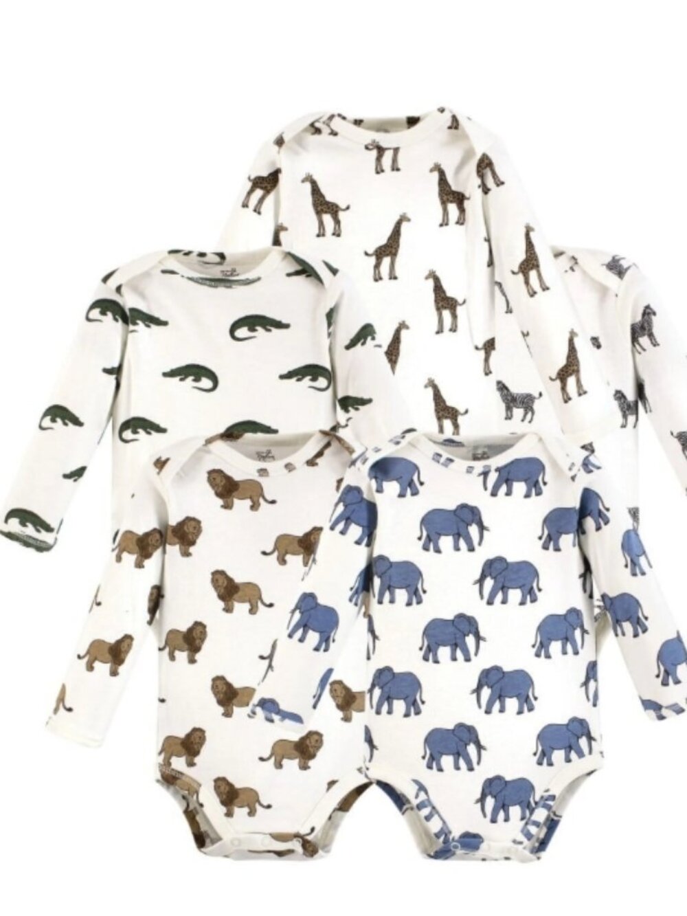 NWT 5 Touched by Nature Baby Organic Cotton Bodysuits Safari Animals 0-3 Mo